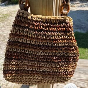 Vintage Large Boho Cornhusk Woven
Shoulder Bag Lined Snap Closure